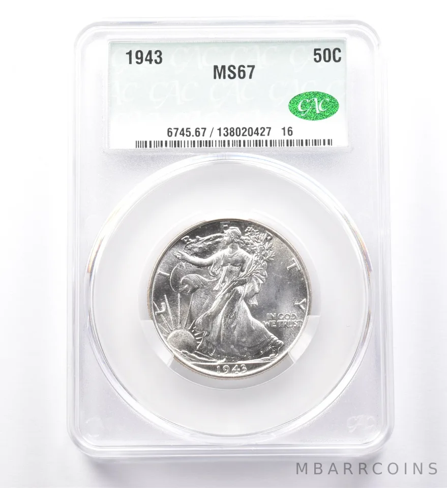 1943 Walking Liberty Half Dollar MS67 CAC a0012