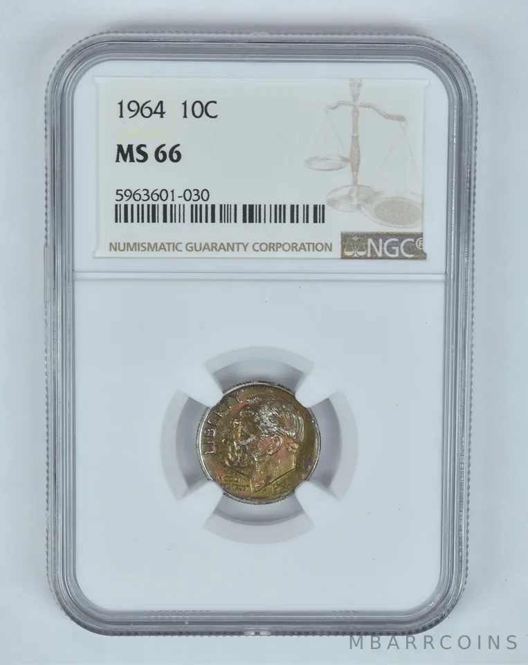 MS66 1964 Roosevelt Dime - Graded NGC Great Tone a8010