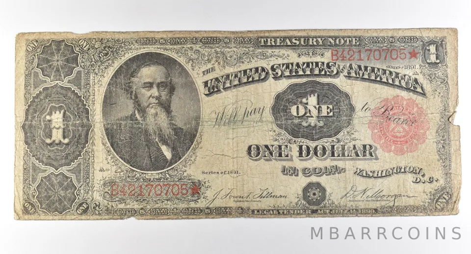 1891 $1 Treasury Note Star Note Large Note Red Seal *3040