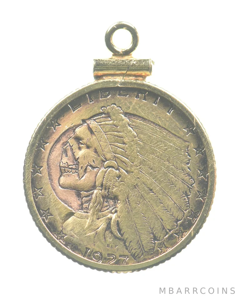 1927 $2.50 Indian Head Gold Quarter Eagle Carved Skull Hobo Nickel *5591