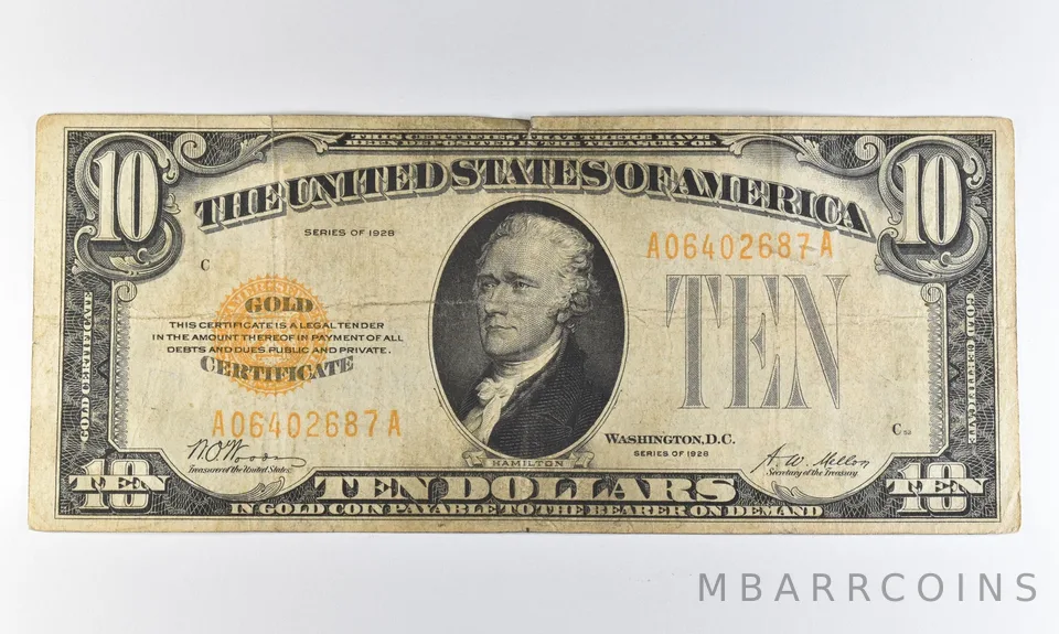 1928 $10 Gold Certificate Yellow Seal *8264