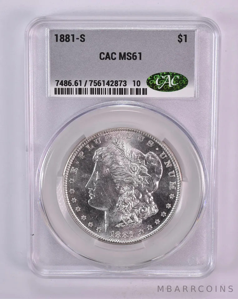 1881-S Morgan Silver Dollar MS61 CAC CACg