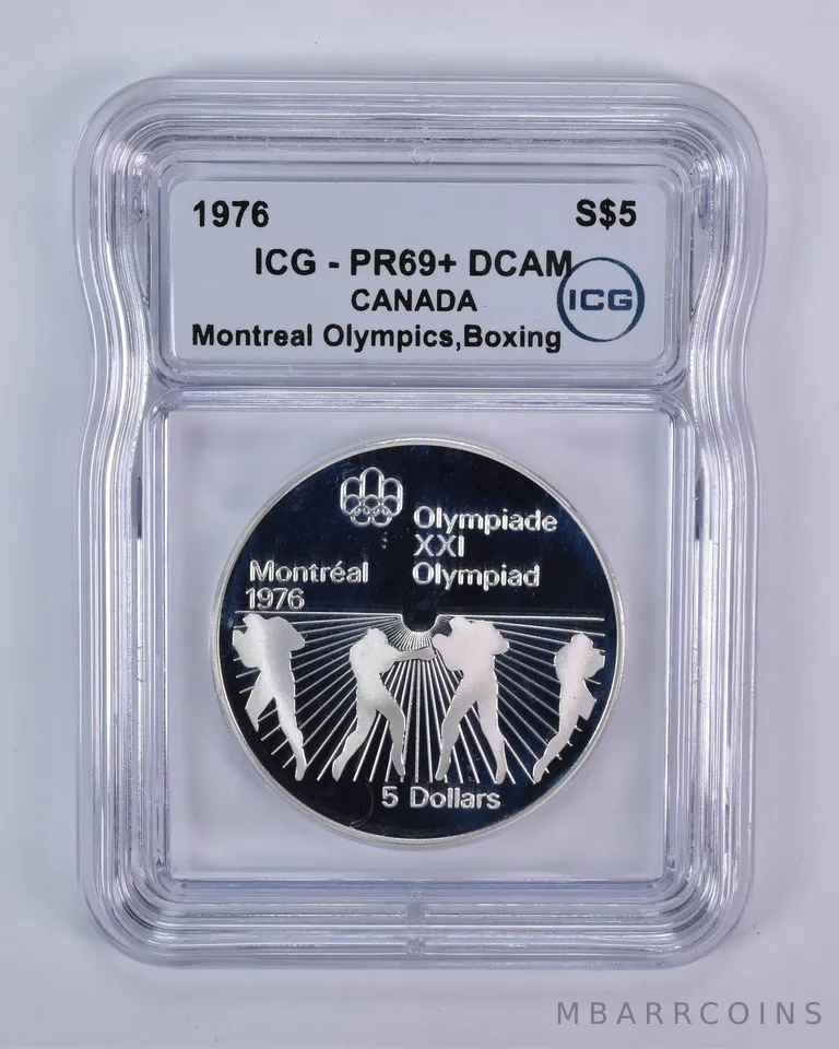 1976 Canada 5 Dollars Silver Montreal Olympics Boxing PR69+ DCAM ICG