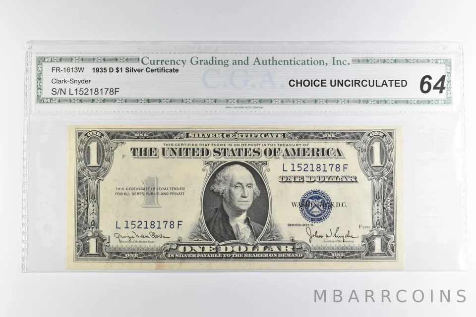 $1 1935-D US Silver Certificate Blue Seal FR-1613W *8158