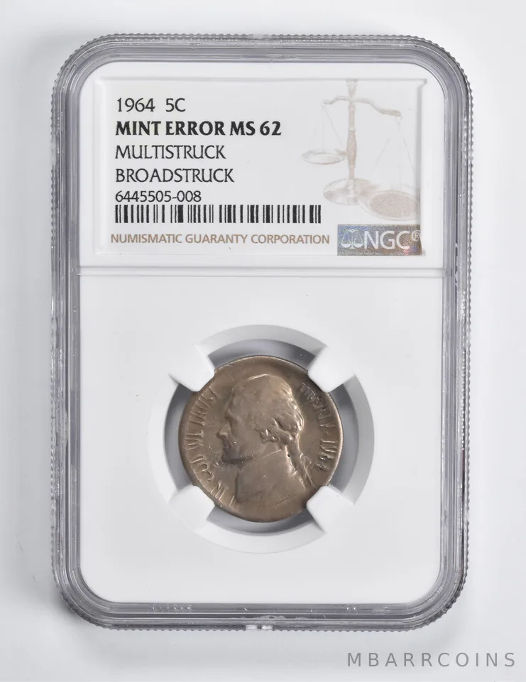 Error MS62 1964 Jefferson Nickel Multistruck Broadstruck NGC a1575