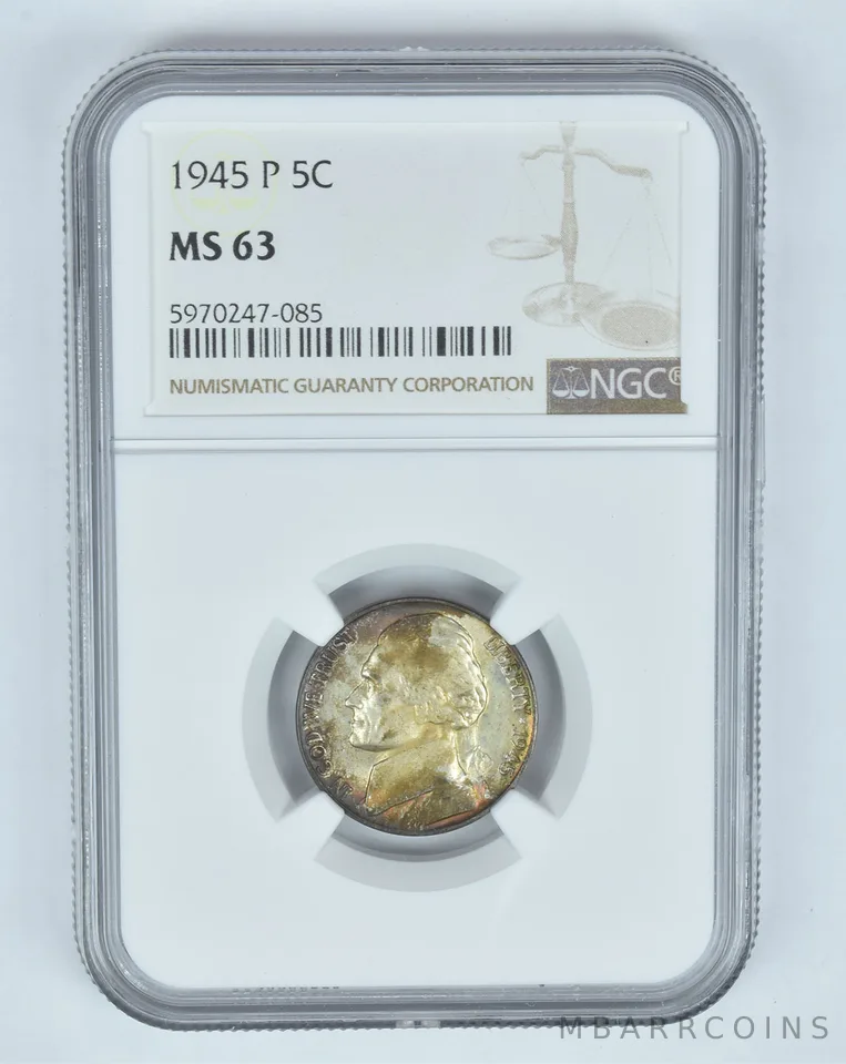 MS63 1945-P Jefferson Nickel - Graded NGC - INSANE Tone a8897