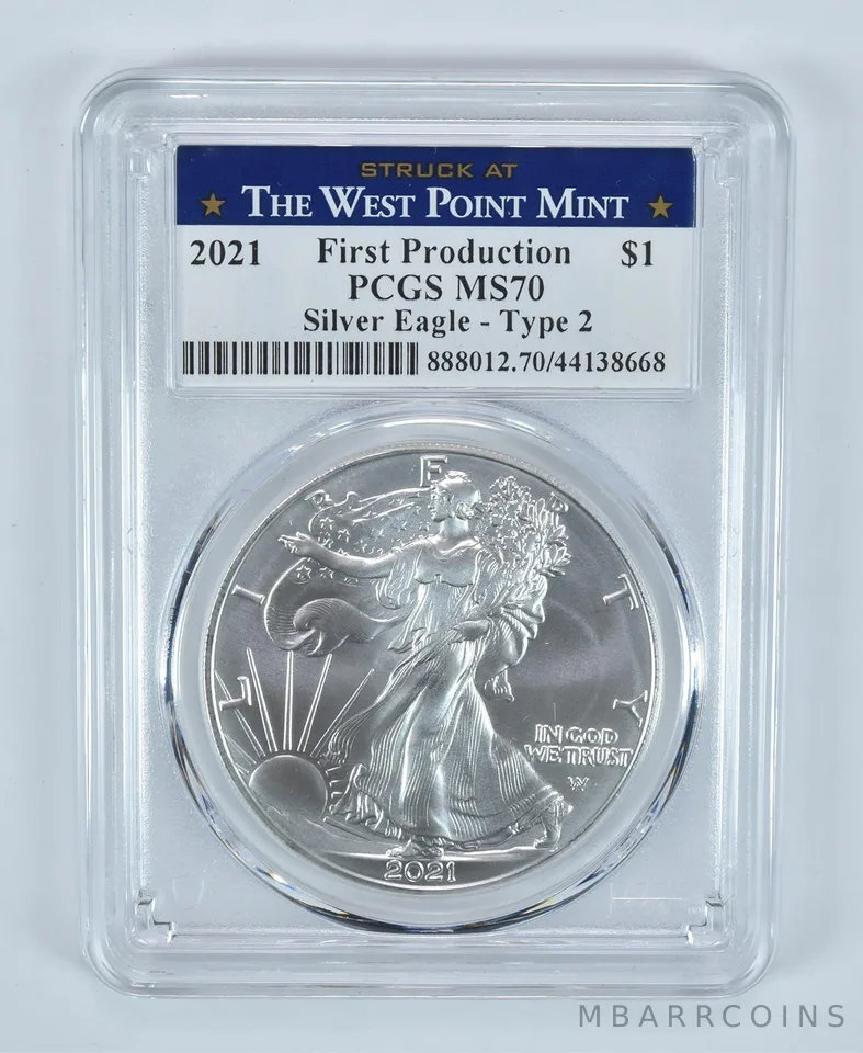 2021 American Silver Eagle Type 2 Struck At WP 1st Production MS70 PCGS