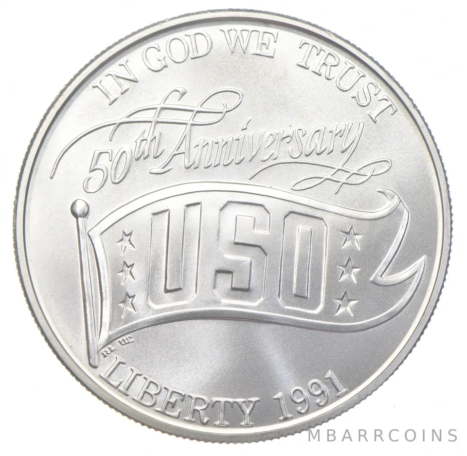 1991-D Unc USO Commemorative Silver Dollar $1