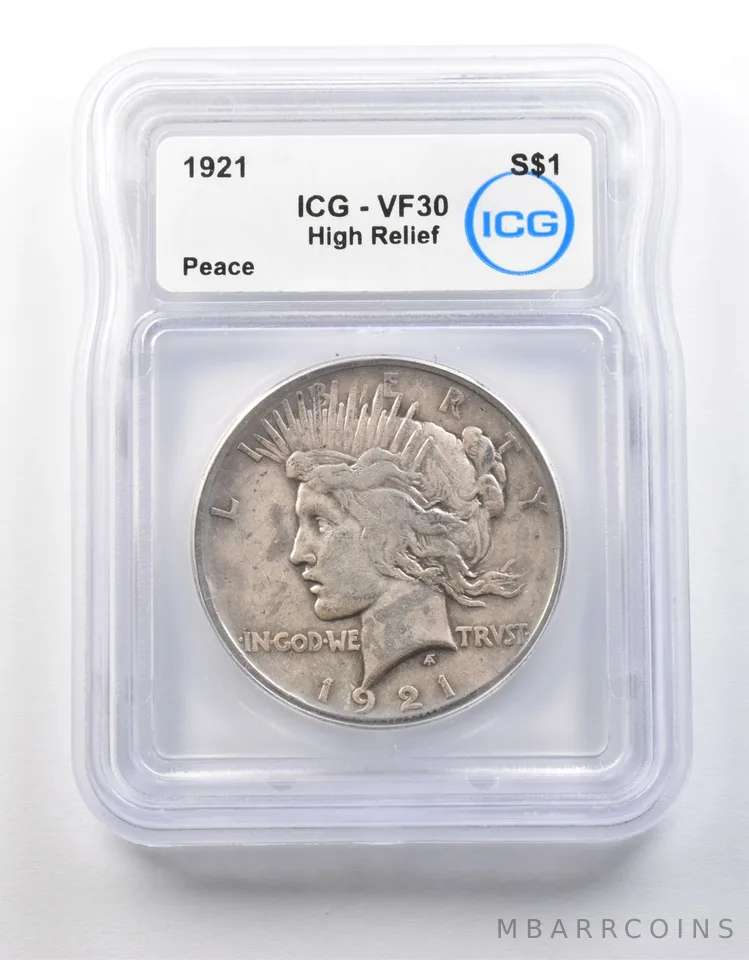 1921 Peace Silver Dollar High Relief VF30 ICG *8692
