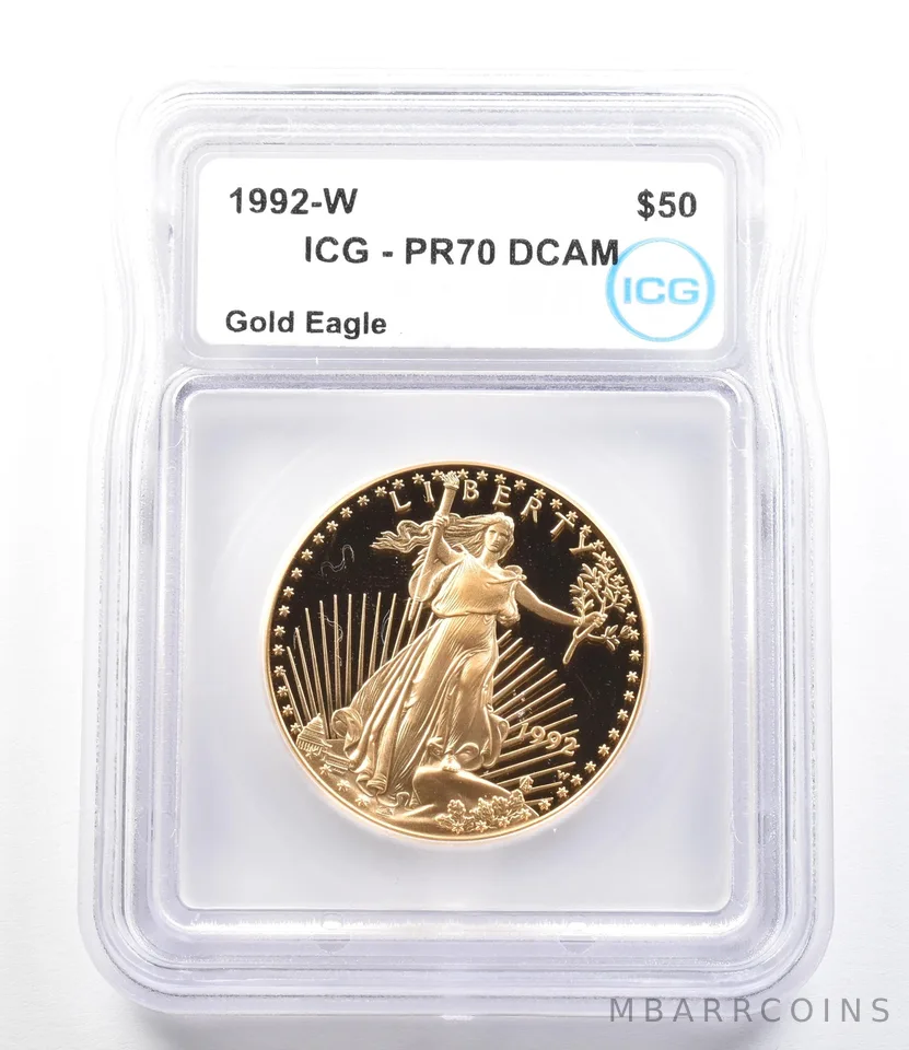 1992-W $50 American Gold Eagle 1 Oz Gold PR70 DCAM ICG