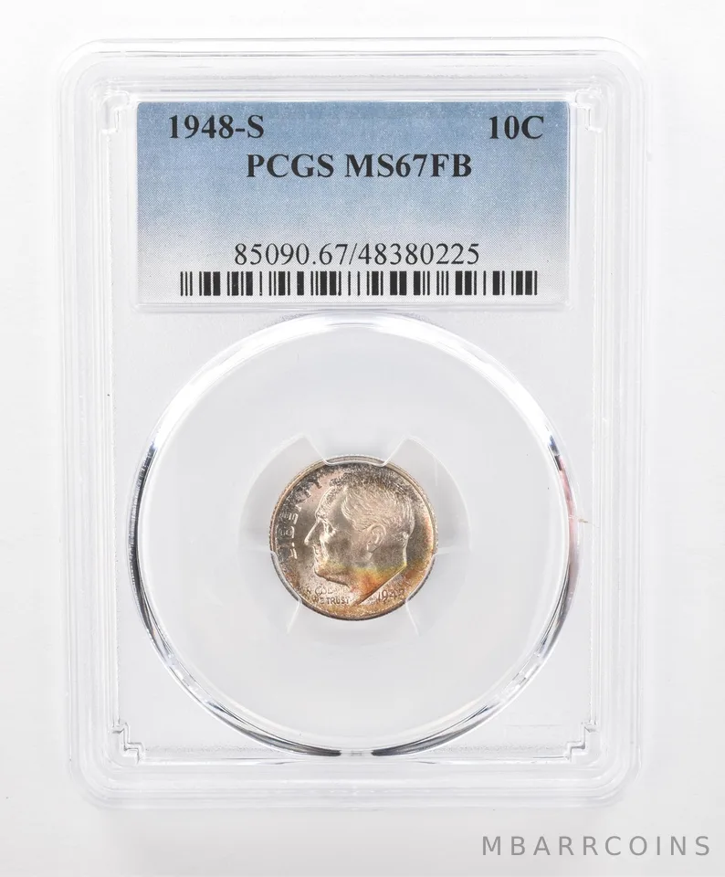 1948-S Roosevelt Dime MS67 FB PCGS Beautiful Tone *2796