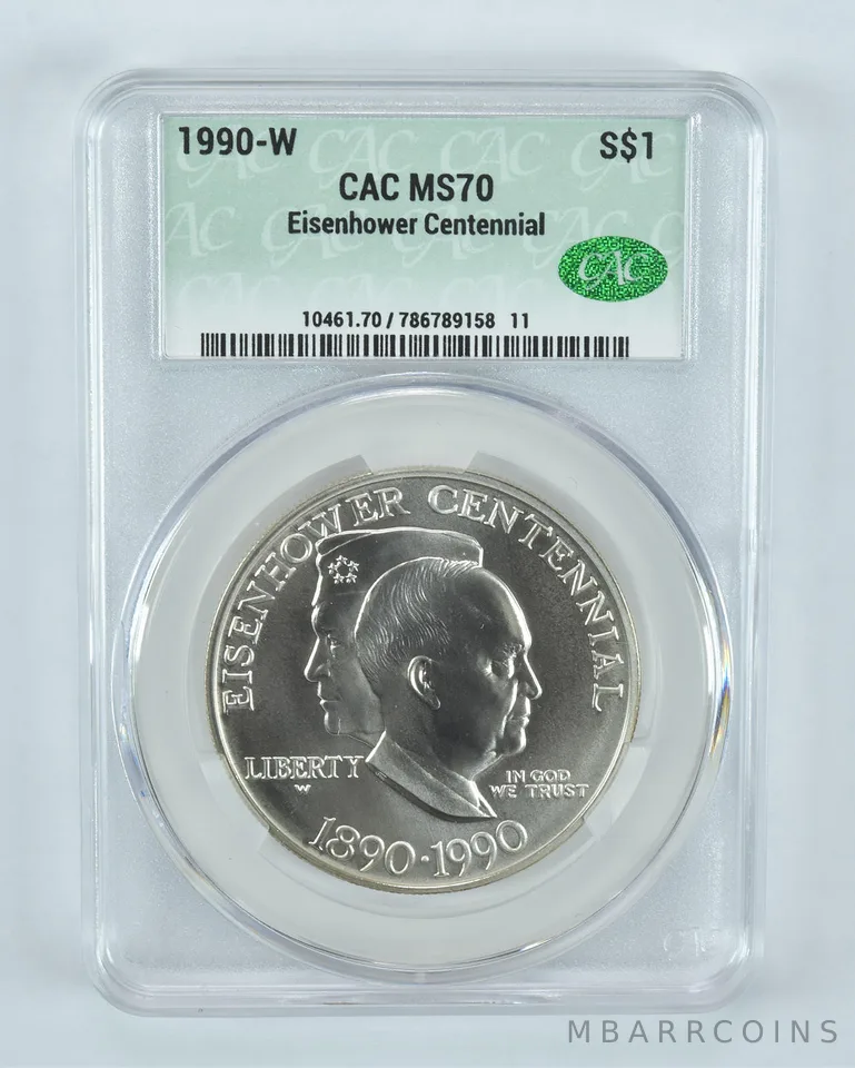1990-W Eisenhower Commemorative Silver Dollar MS70 CAC CACg