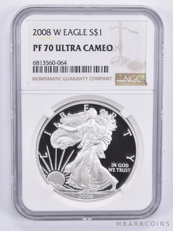 2008-W American Silver Eagle 1 Oz PF70 UCAM NGC Brown Label