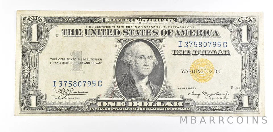 1935 A $1 Silver Certificate North Africa Yellow Seal Fr#2306 AU a9321