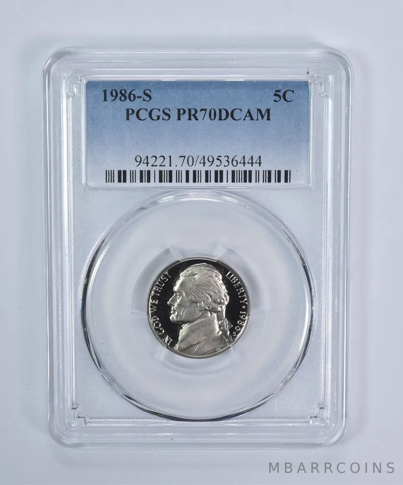 1986-S Jefferson Nickel PR70 DCAM PCGS Blue Label