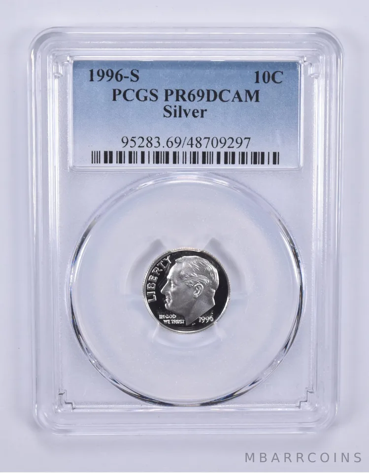 1996-S Roosevelt Dime Silver PR69 DCAM PCGS Blue Label