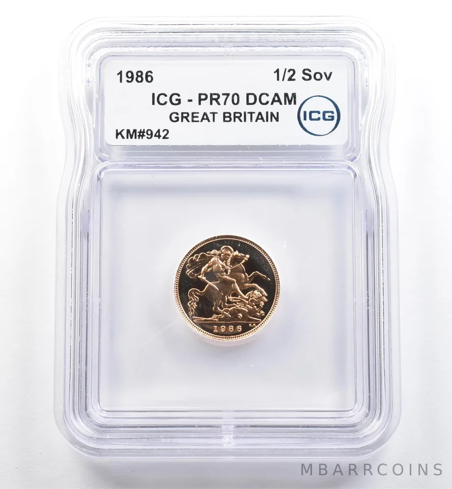 1986 Great Britain Gold 1/2 Sovereign KM#942 PR70 DCAM ICG *6495