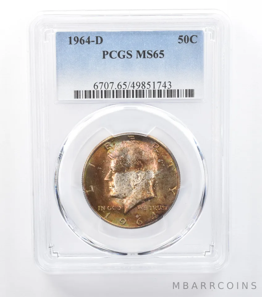 1964-D Kennedy Half Dollar MS65 PCGS Rainbow Tone *7765