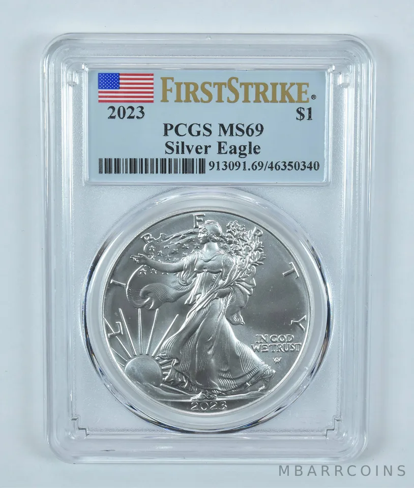 2023 American Silver Eagle FDOI MS69 PCGS Flag Label