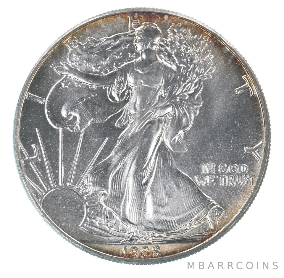 Beautiful Toned - 1988 American Silver Eagle 1 Troy Oz .999 Fine Silver *065
