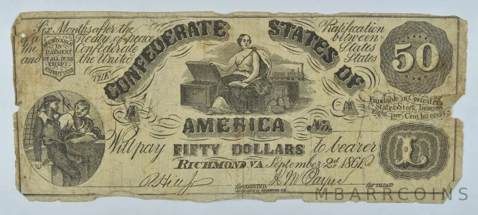 1864 $50 Confederates States Of America *9251