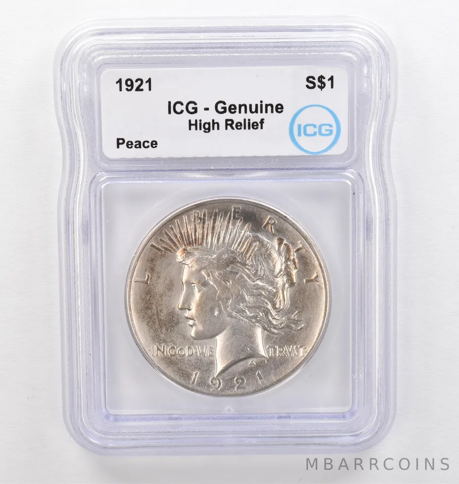 1921 Peace Silver Dollar High Relief Genuine ICG Beautiful Tone *0257
