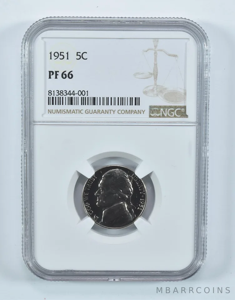 1951 Jefferson Nickel PF66 NGC Brown Label