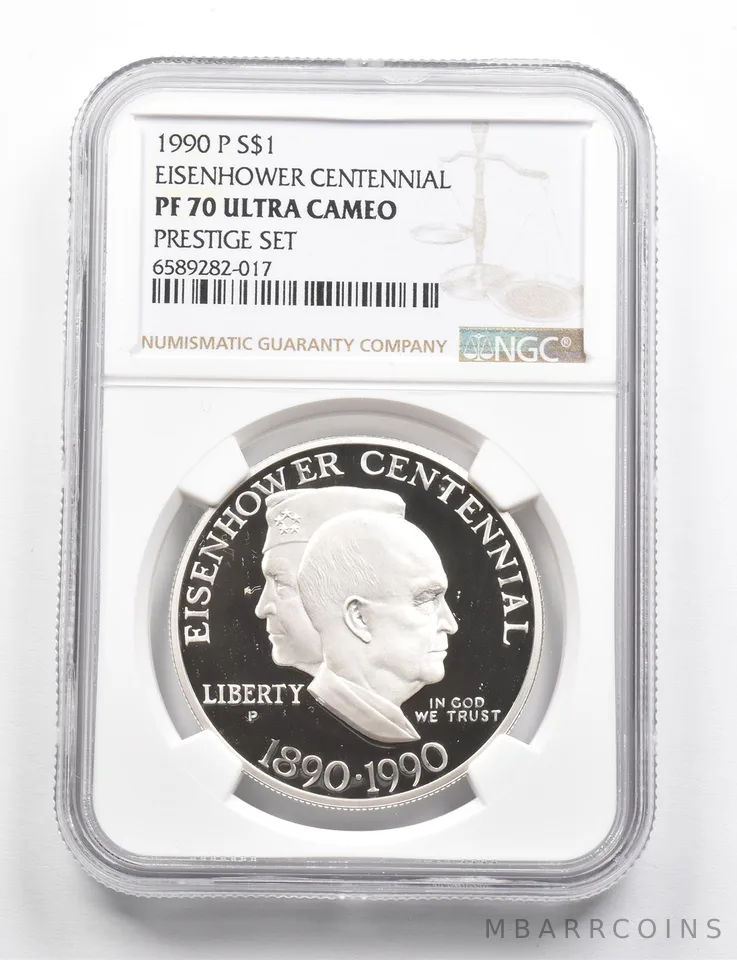 PF70 UCAM 1990-P Eisenhower Centennial Commem. Silver $1 Prestige Set NGC *9845