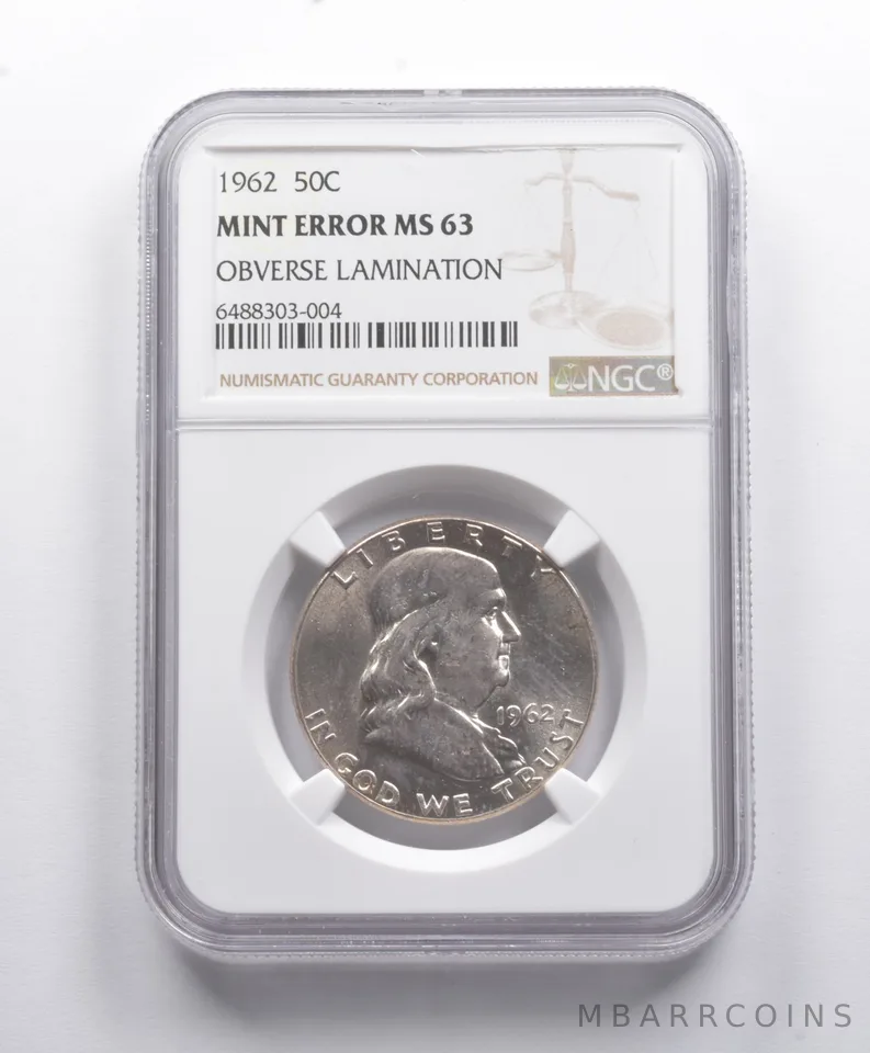 Mint Error MS63 1962 Franklin Half Dollar OBV Lamination NGC *8784