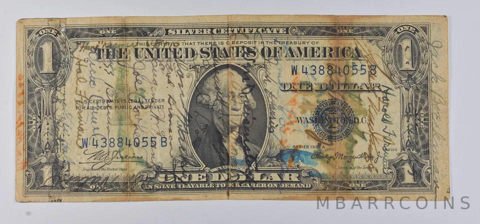 1935-A $1 United States Silver Certificate WWII Short Snorter *5292