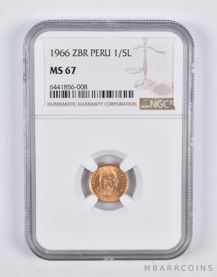 MS67 1966 ZBR Peru 1/5 Lire NGC *2193