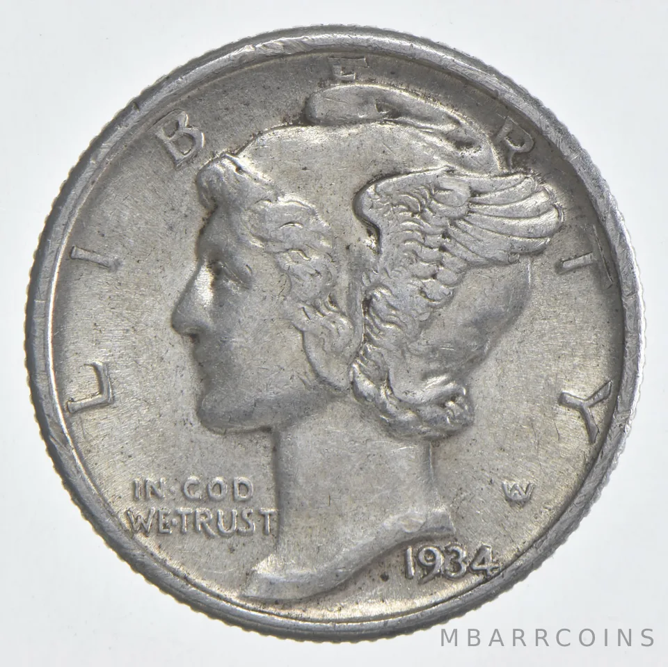 1934 (P) Mercury Dime 90% Silver AU Almost Unc