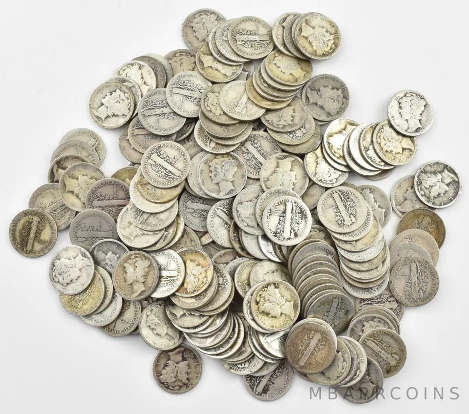 1924-D Mercury 90% Silver Dime Roll Lot of 50 PCS $5 Face