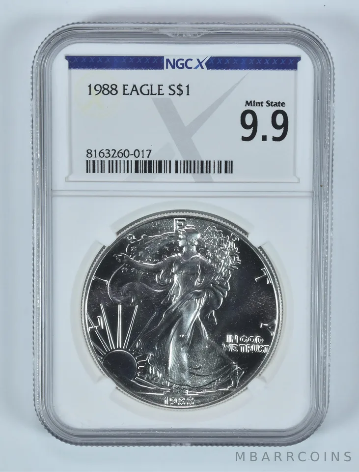 1988 American Silver Eagle Mint State 9.9 NGC X NGCX