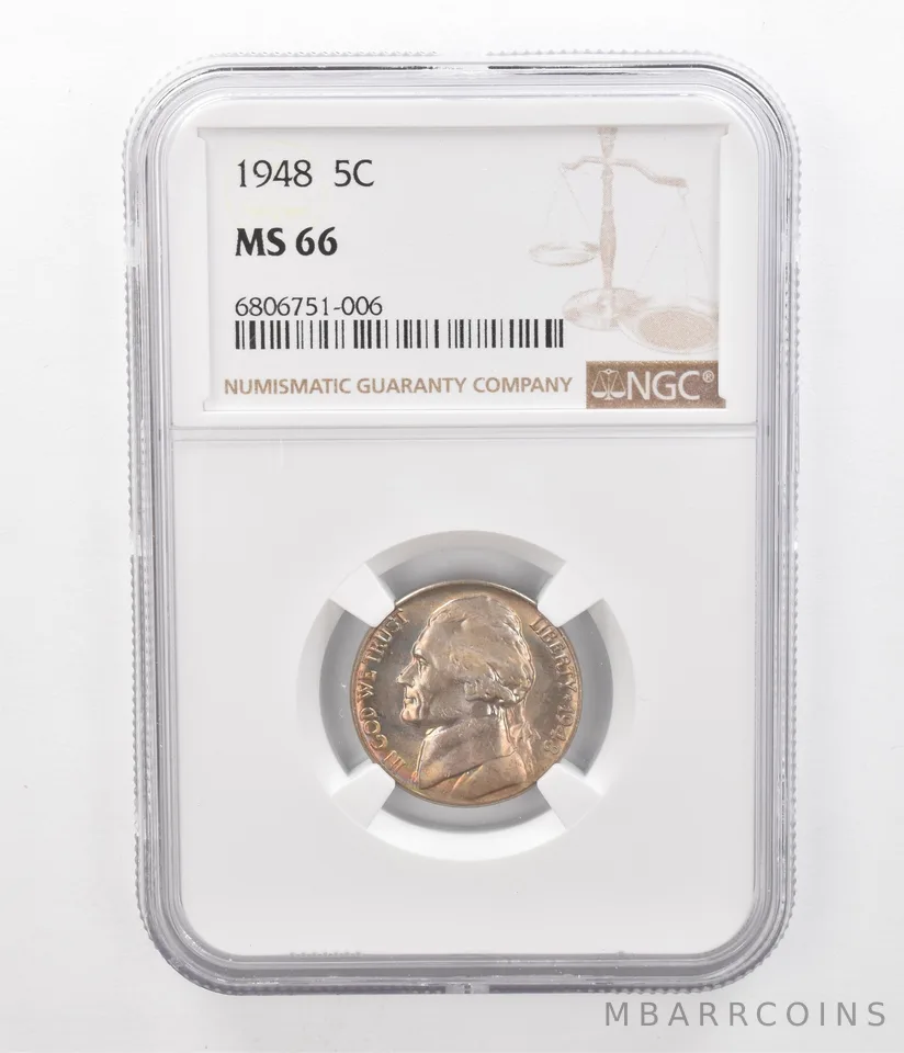 1948 Jefferson Nickel MS66 NGC Beautiful Tone *2438