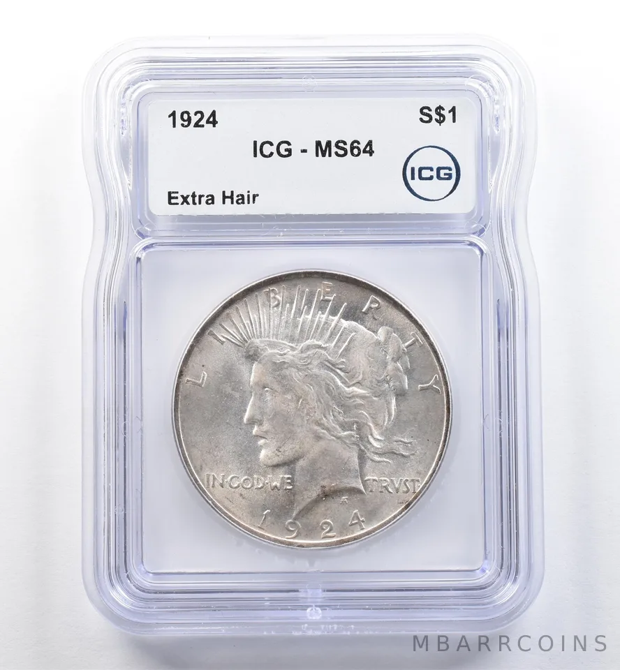 1924 Peace Silver Dollar Extra Hair VAM 8A MS64 ICG *6040