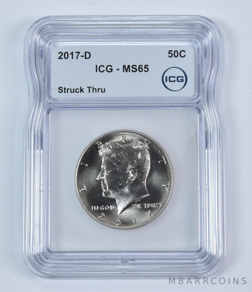 2017-D Kennedy Half Dollar Mint Error Struck Thru MS65 ICG *9333