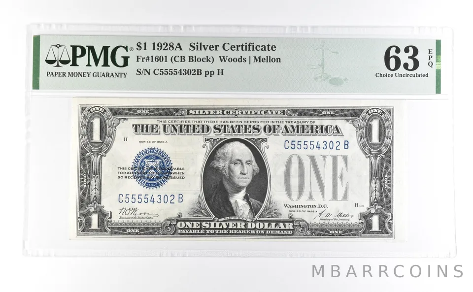 1928 A $1 Silver Certificate Fr#1601 Choice Unc 63 EPQ PMG *7005