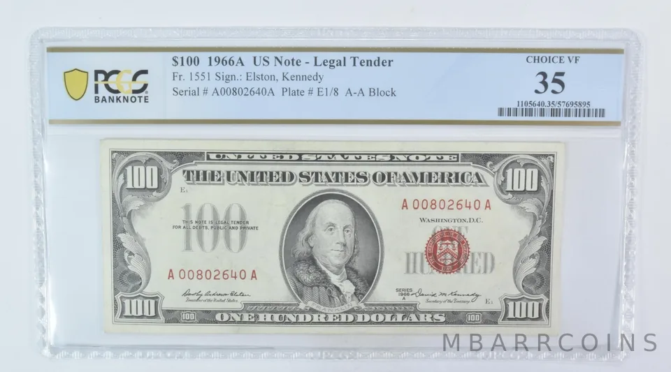 1966 A $100 Legal Tender Fr#1551 Choice VF 35 PCGS a5959