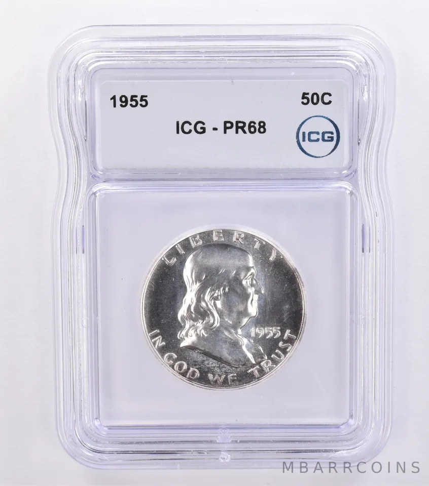 1955 Franklin Half Dollar PR68 ICG Peripheral Tone a8689