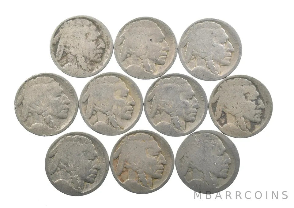 Lot of 105c RAISED GROUND1913 Buffalo NickelsFirst Year Issue! May be P/D/S *631