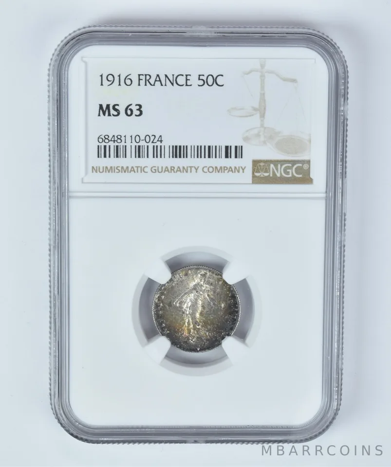 MS63 1916 France 50 Centimes NGC Beautifully Toned a5315