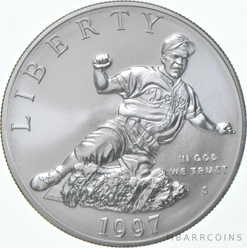1997-S Unc Jackie Robinson Baseball Commemorative Silver Dollar $1