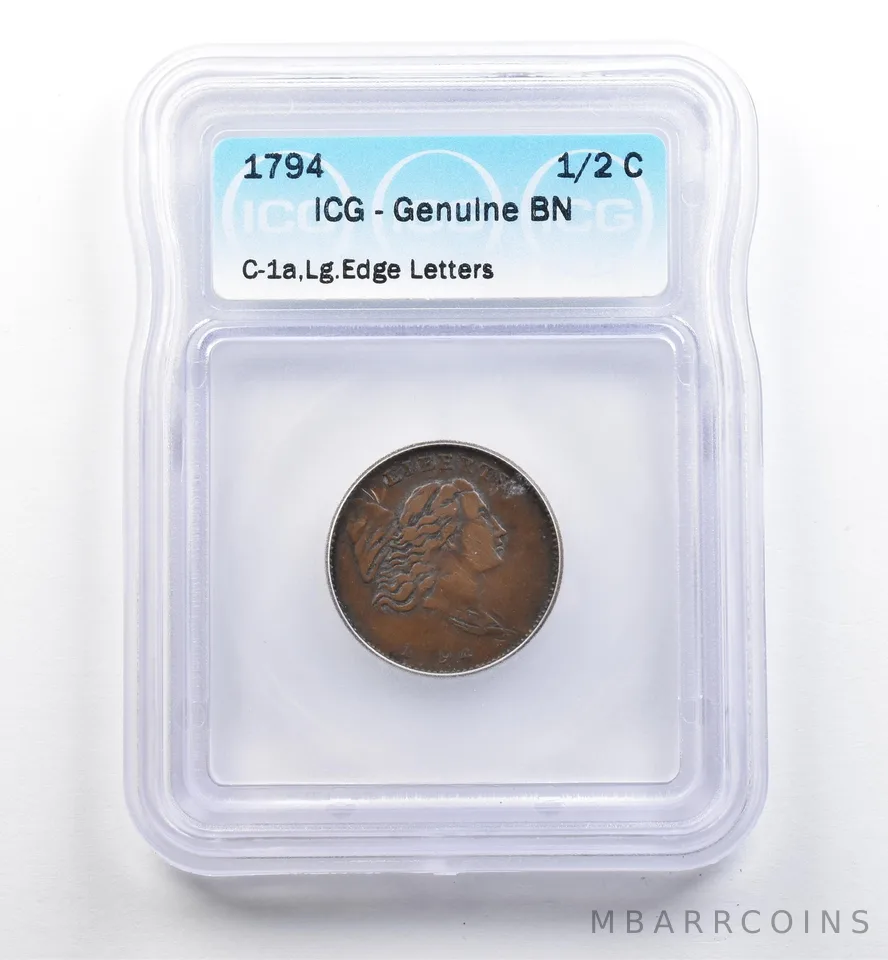 1794 Liberty Cap Half Cent C-1a Large Edge Letters Genuine BN ICG *9935