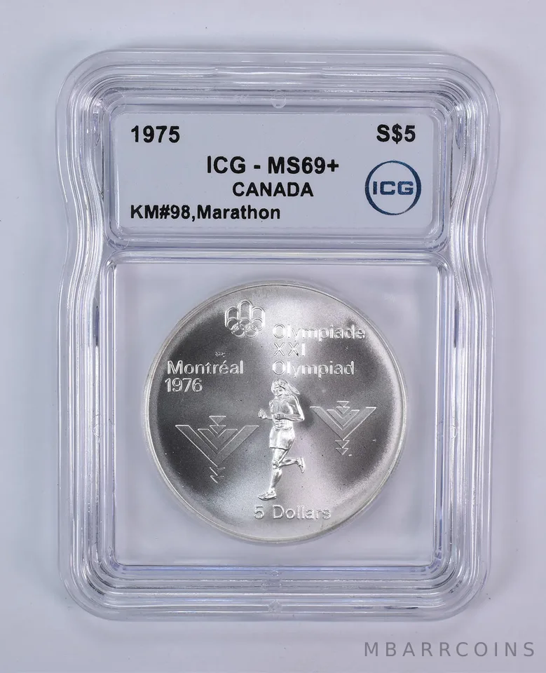1975 Canada 5 Dollars Silver Montreal Olympics Marathon MS69+ ICG
