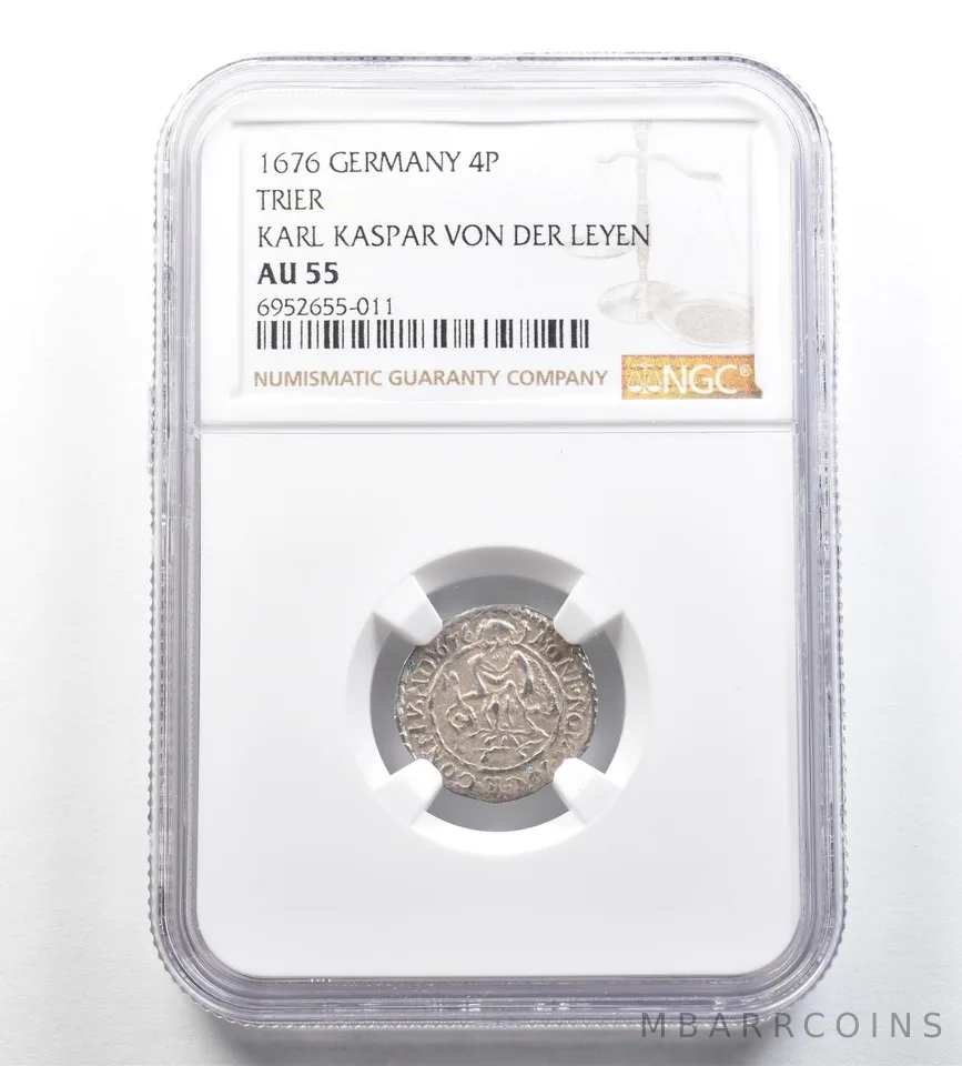 1676 Germany 4 Pence Trier Karl Kaspar Von Der Leyen AU55 NGC *7174