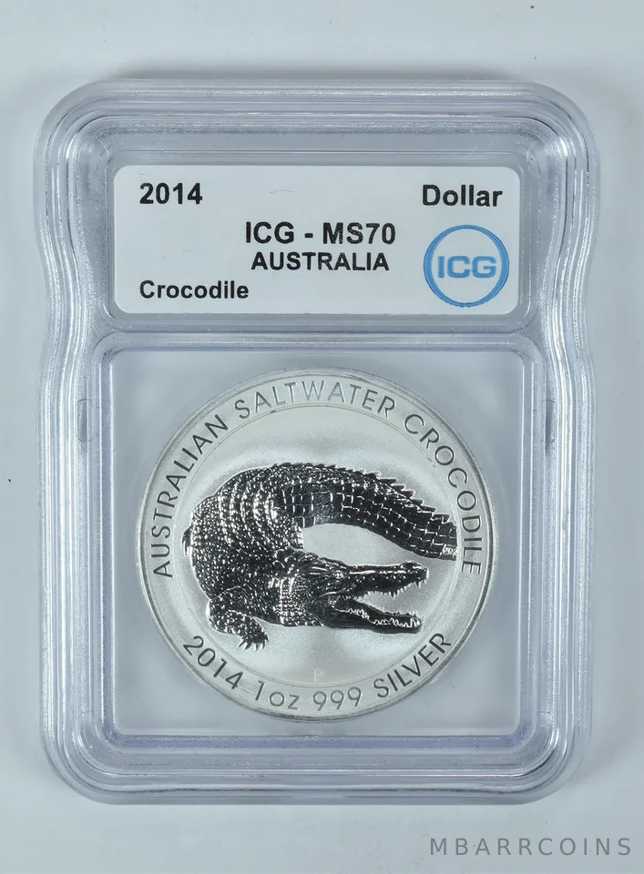 2014 Australia 1 Dollar Silver Saltwater Crocodile 1 Oz MS70 ICG