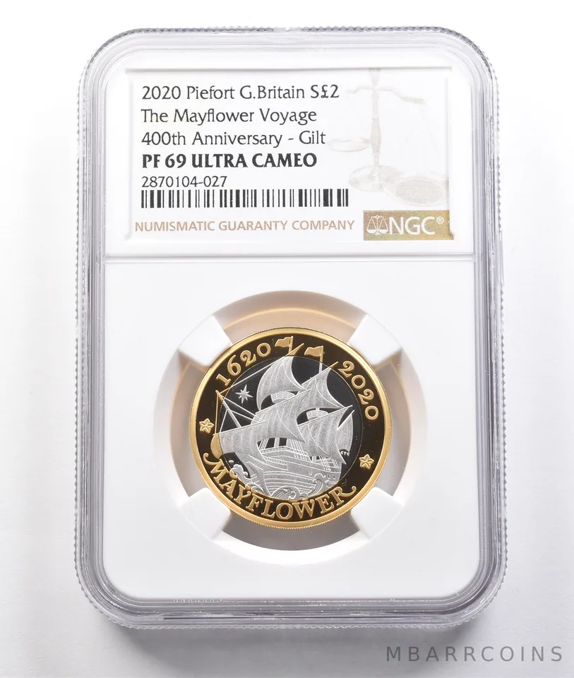 2020 Piefort Great Britain 2 Pounds Gilt Mayflower Voyage 400th PF69 NGC *3791