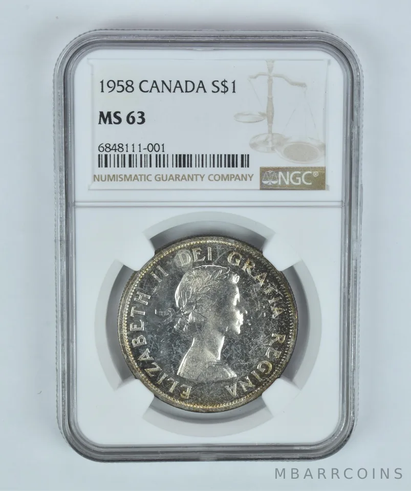 MS63 1958 Canada Silver Dollar NGC Beautifully Toned *2948