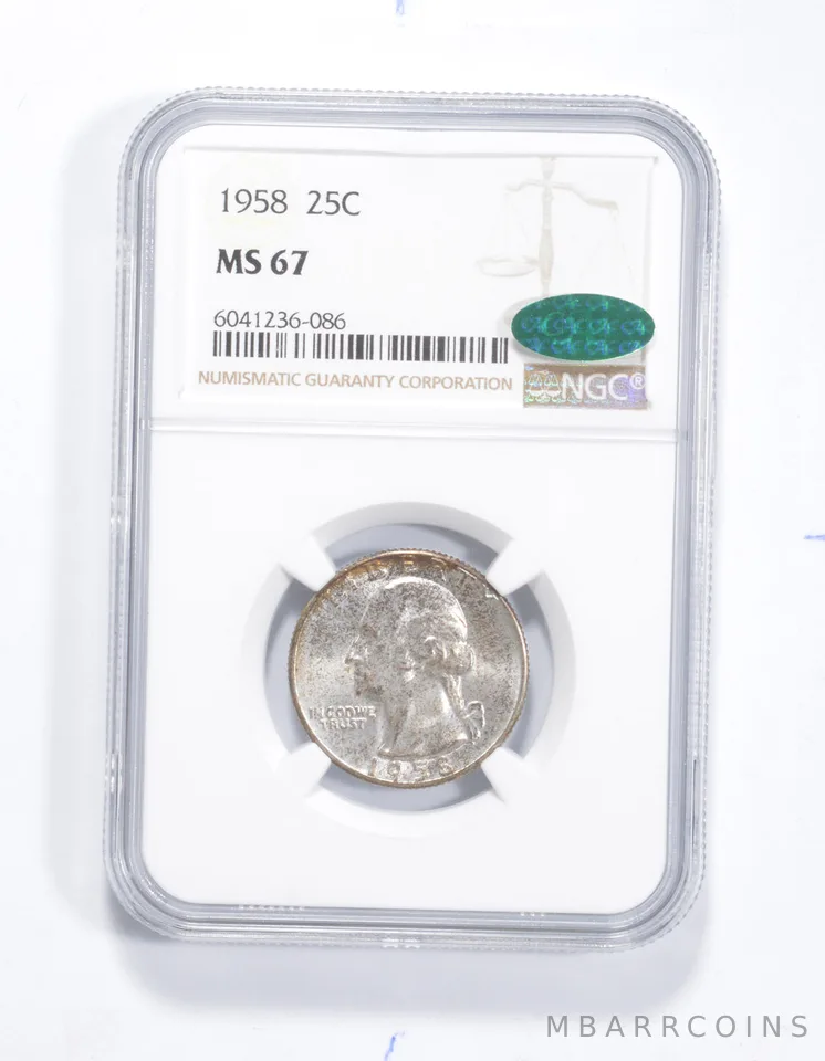 MS67 1958 Washington Quarter - CAC - Graded NGC *1480